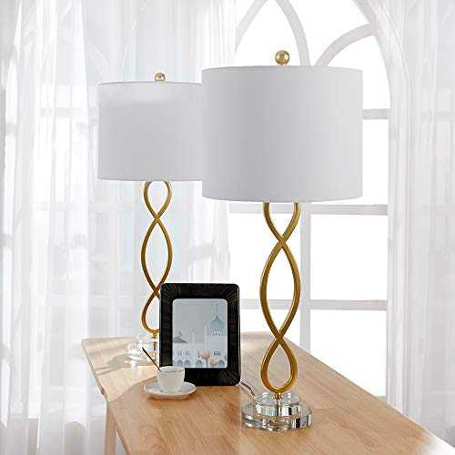 Maxax Bedside Table Lamps, Metal Nightstand Lamps Set of 2, Crystal Bedside Desk Lamp for Living Room, Bedside Nightstand Lamp for Bedroom Hotel,Gold Finish