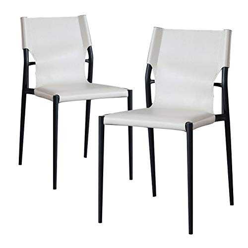 Metal Kitchen Dining Chair, Modern Leather Accent Chair Stackable Design Mid Century Armless Chairs for Home Dining Room Restaurant,White
