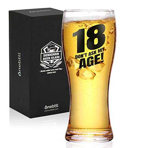 Onebttl 18th Birthday Gifts for Boys, Men or Him - 18 Don't Ask My Age - 450ml/15oz Beer Glass - 18 Years Old Birthday Pint Glass Gifts for Son, Grandson, Nephew or Boyfriends