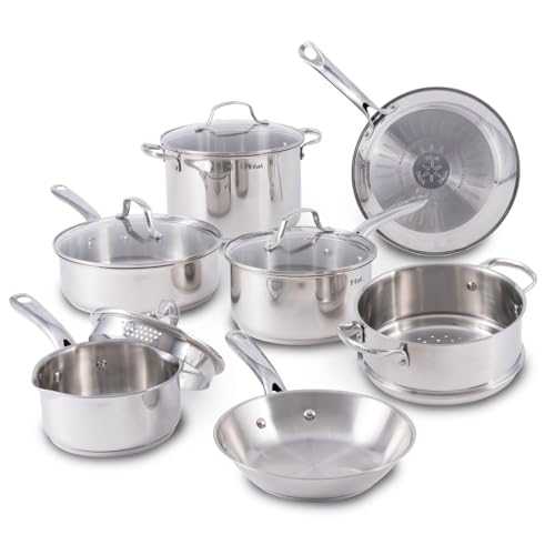 T-fal Cookware Set, Stainless Steel, Silver, 11 Piece