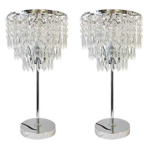 Set of 2 Jewelled Table Lamps Bedside Lights, Polished Chrome with Acrylic Crystal Shades, Modern Glam Light