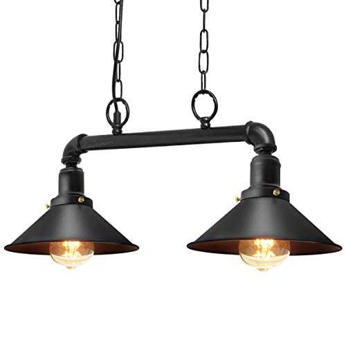 Retro Industrial Pendant 2 Lamp Scone Black Metal Vintage Water Pipe Ceiling Light Hanging Suspended Chain Fitting M0194