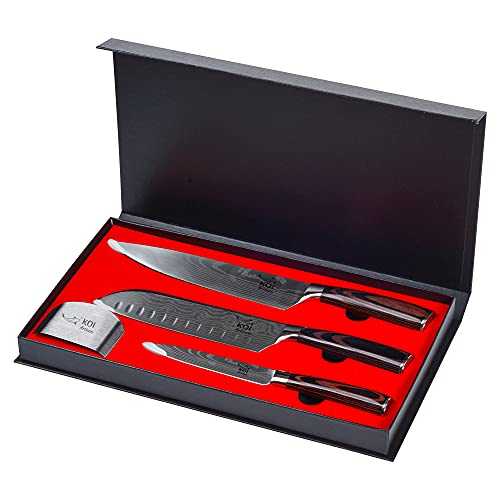 KOI ARTISAN Kitchen Knife Set - 3 Pcs boxed Chef Knife Set Includes 8" Chef Knife, 7" Santoku and 5" Utility Knife