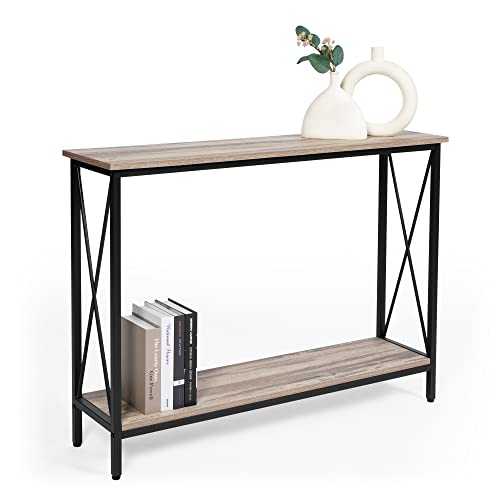 OULLUO Console Table-Small Entryway Table Thin Table - 2 Tier Entryway Tables with Shelf - Farmhouse Sofa Tables for Hallway, Living Room - Solid Metal Frame, Rustic