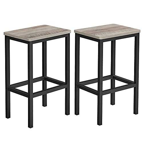 VASAGLE Bar Stools, Set of 2 Bar Chairs, Kitchen Breakfast Bar Stools with Footrest, Industrial in Living Room, Party Room, Greige and Black ULBC065B02