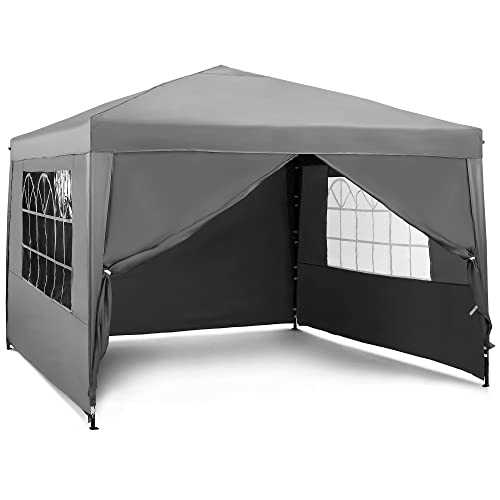 VonHaus Pop Up Gazebo 3x3m Set – Outdoor Garden Marquee with Water-resistant Cover & Leg Weight Bags - Grey Colour