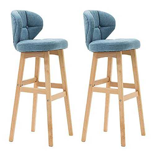 qddan Wooden Vintage Counter-Height Bar Chair Home Set Of 2 Bar Stool Kitchen Counter With Back ，Wooden Stool Legs Breakfast Dining Stools (Color : Blue)