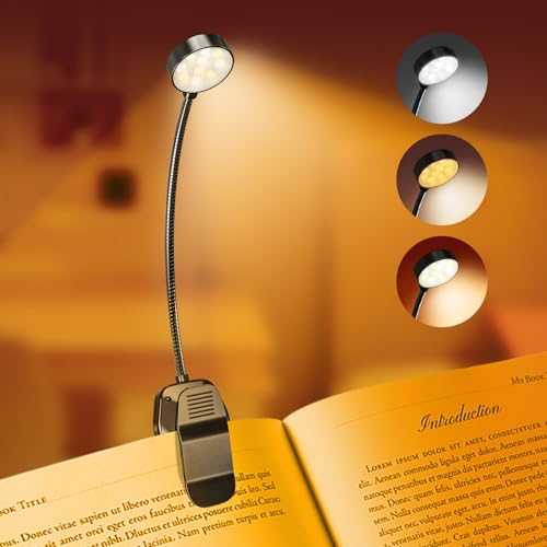 KTEBO Rechargeable Book Reading Light Lamp, LED Book Light for Reading in Bed - Eye Caring Adjustable Brightness 3 Color Temperatures 20+ Hours Runtime, Type-C Book Light Clip on (Black)