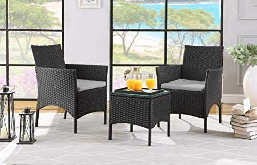 SALBAY Rattan Garden Furniture Set 3 Patio Conservatory Indoor Outdoor Coffee Table and 2 Single Chairs (Black)