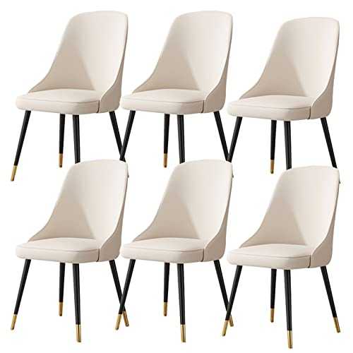 FIXARE Modern Dining Chairs Set Of 6 Living Room Side Chairs with Soft Nappa Leather Cushion Seat and Metal Legs (Color : Off-white, Size : Black gold feet)