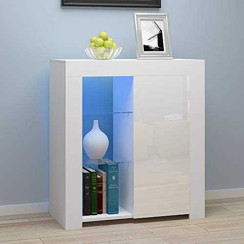 Panana Sideboard Modern Cabinet Matt Body and High Gloss Fronts Sideboard 16colors LED Lighted WxHxL 35x83x75cm (White)