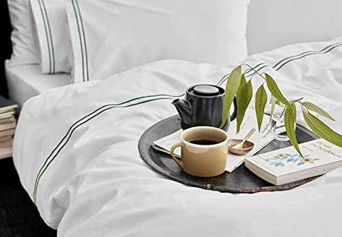 House Babylon King Size Bedding Sets Luxury Duvet Cover Set 100% Egyptian Cotton 600 Thread Count Quilt Cover With Fitted Sheet & 2 Pillowcases (White With Green Embroidery, King - 230X220cm)