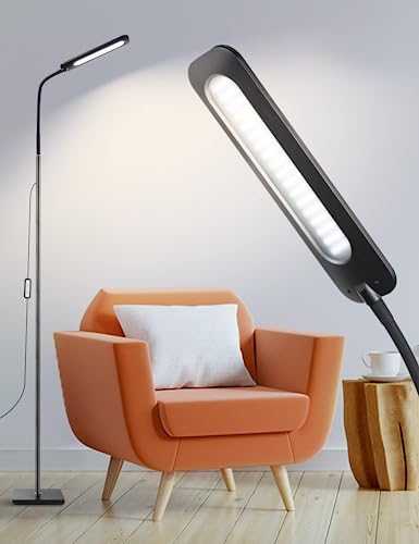 ALongDeng LED Floor Lamp with Adjustable Gooseneck, Height Adjustable Standing Lamp, Different Brightness Levels & 3 Color Temperatures, 10W Dimmable Reading Lamps for Bedroom Office Living Room