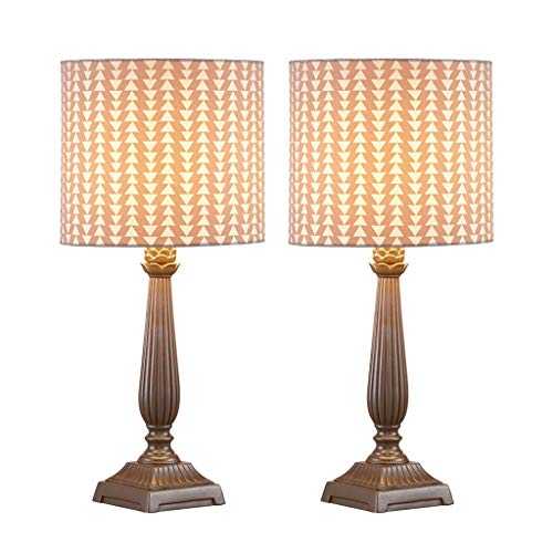 NYKK Bedside Lamps Bedside Table Lamps Traditional Nightstand Lamps Set of 2 with Fabric Shade Bedside Desk Lamps for Bedroom Living Room Office Kids Room Girls Room Dorm 16.9 Inches Table Desk Lamp