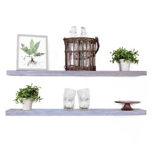 Willow & Grace Large Floating Shelves - 36 inch Floating Shelves Long, Barnwood Shelves | Perfect Long Floating Shelf for Bedroom, Bathroom and Kitchen | Rustic Grey (36" Set of 2)