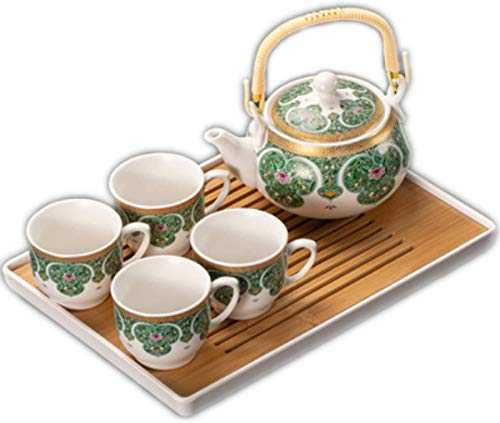 ZKHD Travel Tea Sets Porcelain Tea Set for Adults Japanese Chinese Tea Service Kungfu Tea Set 1 Teapot With Infuser and 4 afternoon Tea Cups,Green