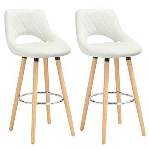 WOLTU Breakfast Kitchen Counter Bar Stools Set of 2 pcs Faux Leather Seat Bar Chairs Wood Legs Barstools White High Stools
