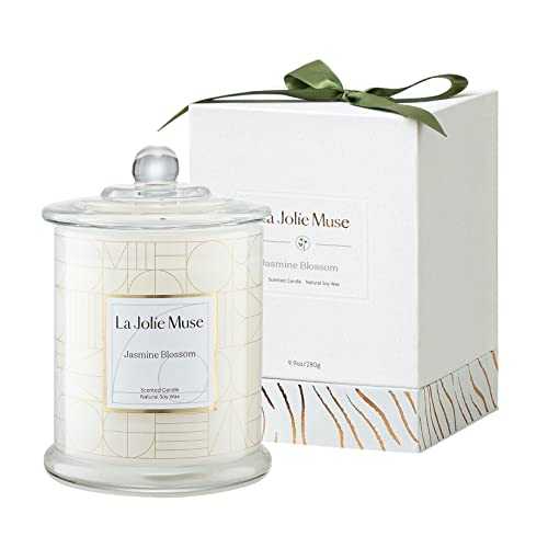 La Jolíe Muse Scented Candles Gifts for Women, 9.9Oz /280g Large Jasmine Candle Gift Set Glass Jar, Natural Soy Wax Candles 65 Hours Long Burning