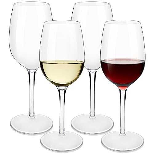 MICHLEY Unbreakable Plastic Red/White Wine Glasses 355 ml/12.5 oz Reusable 100% Tritan-Plastic Shatterproof Wine Goblets Gift Set of 4, BPA-Free and Dishwasher-Safe