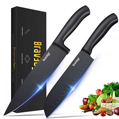 Bravedge Chef Knife Set, 8'' Chef Knife and 7'' Santoku Knife, 2-Piece Sharp Kitchen Knife Set with Gift Box, Chef Knives Set with Stainless Steel Sharp Blade and Ergonomic Handle