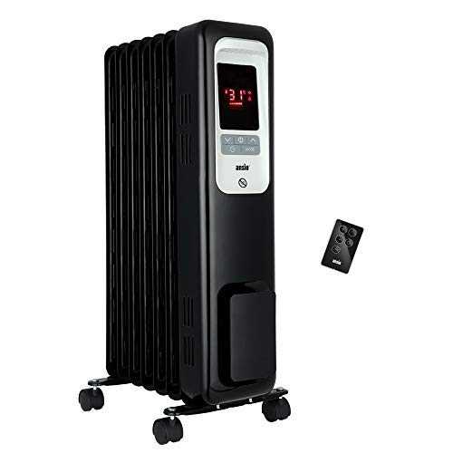 ANSIO® Oil Filled Radiator Heater 11 Fins 2300W with Remote Black Portable Electric Column Heater with Thermostat, 24Hr Built-in Timer, Child Lock, Overheat and Accidental Tip-Over Protection