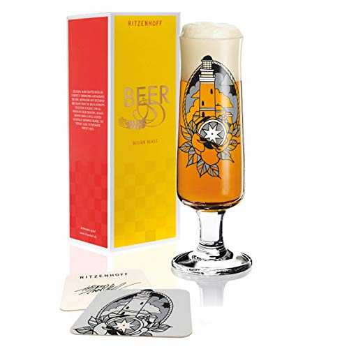 Ritzenhoff Tobias Tietchen Lighthouse 390ml Crystal Beer Glass with Five Beer Mats