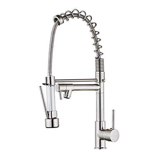 Kitchen Mixer Tap, DEWINNER Sink Tap,Single Lever Swivel Spout, UK Standard Solid Brass High Arc 360 Degree Rotating Faucet. Spring Spray Head