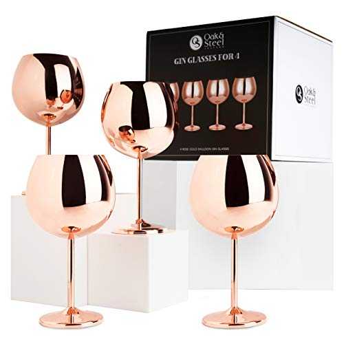 Oak & Steel - 4 Elegant Balloon Large Rose Gold Gin Glasses Gift Set - 700ml