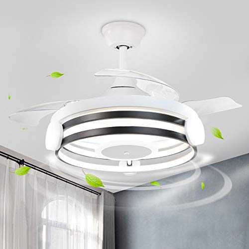 PADMA Ceiling Fan with Light and Remote,  42 Inch Dimmable Ceiling Fan Lamp, Chandelier Ceiling Fan with Led Lighting for Bedroom, Kitchen, Living Room, 3 Color Changeable & 3 Wind Speed, Timing