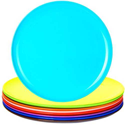 Youngever 9 Pack 25cm Re-usable Plastic Plates, Large Plates, Dinner Plates, Set of 9 (9 Rainbow Colors)