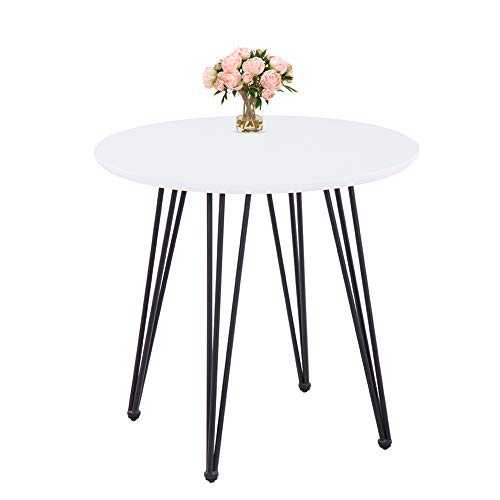 GOLDFAN Modern Dining Table Round Kitchen White Table and Black Powder Coated Legs,80 cm (Table Only)