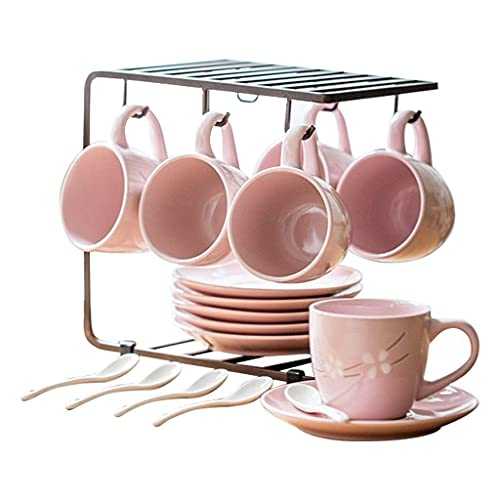 FGDSA Tea Set Ceramic Tea Set Set 6 Piece Set Afternoon Tea Set Coffee Cup Set Tea Gift Sets (Color : Black)