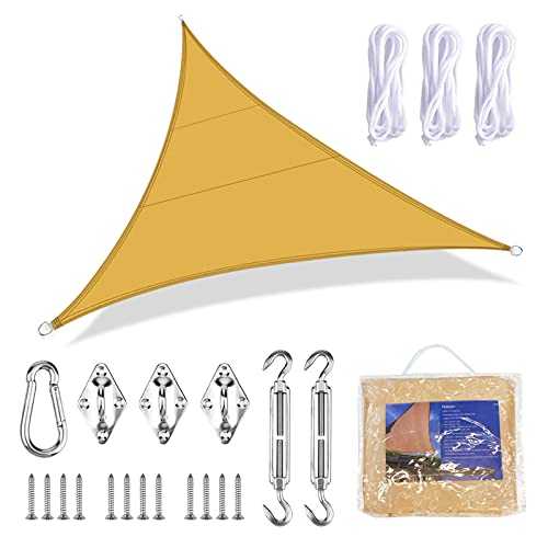 JNCH 4m Triangle Water Resistant Garden Sun Shade Sail Canopy Waterproof UV Block with Fixing Kit 4x4x4m - Sand Yellow