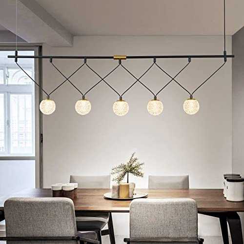 5-Light Modern Pendant Lighting Fitting, Chandeliers Ceiling Lights with Adjustable Wire, Kitchen Pendant Lights Fixture with Crystal LED Bulbs, Ceiling Lightings for Kitchen Island and Dining Room