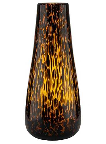 Large Handmade Floor Black and Brown Decorative Glass Vase for Flower Animal Print for Modern Home Decor Centrepiece Accent Living Room Dining Coffee Table Desk Bedroom 15 in/38cms Tall