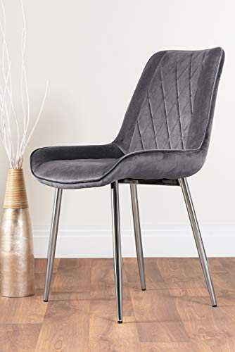 Furniturebox UK 2x Pesaro Velvet Silver Chrome Metal Leg Modern Contemporary Luxury Dining Kitchen Chairs Set (2x Grey Pesaro Silver Chairs)
