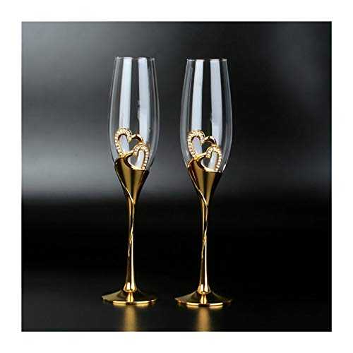 KJGHJ 2Pcs/Set Wedding Crystal Champagne Glasses Gold Metal Stand Flutes Wine Glasses Goblet Party Lovers Valentine's Day Gifts 200ml, Champagne Flutes