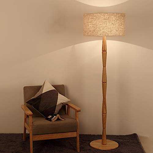 Floor Lamps Retro Floor Lamps for Living Room,LED Wood Led Floor Lamp Dimmable Solid Wood Natural Healthy Linen Lampshade E27 Lamp Holder Living Room Bedroom Reading Lamp