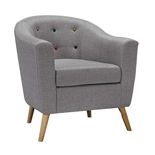 Hudson Tub Chair With Button Back In Grey Linen Fabric