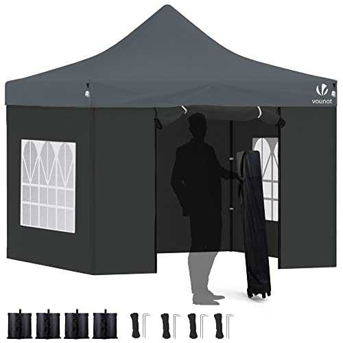 VOUNOT 3x3m Heavy Duty Gazebo with 4 Sides, Pop up Gazebo Fully Waterproof Party Tent with Roller Bag and Leg Weights, Grey