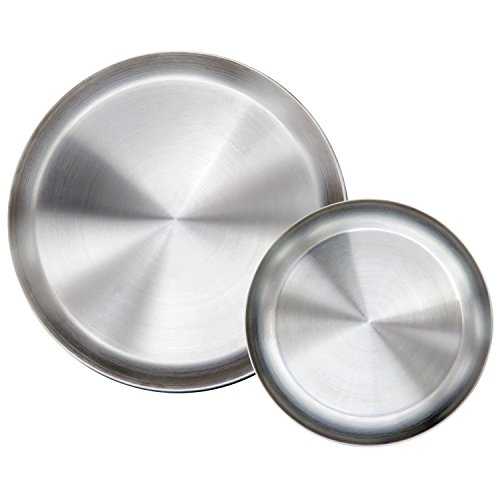 Immokaz Matte Polished 6.7 inch 304 Stainless Steel Round Plates Dish Set, for Dinner Plate, Camping Outdoor Plate, BPA Free, Pack of 2 (S)