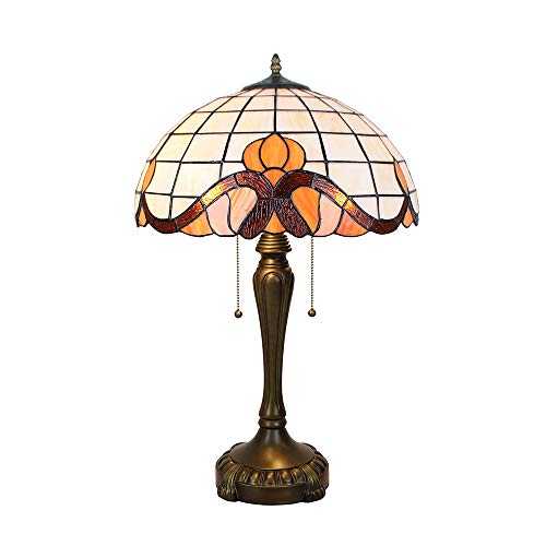 Tokira Tiffany Table Lamp Baroque Style, Minimalism Tiffany Table Lamps White for Living Room, 16" Cozy Handmade Stained Glass Night Lights for Lounge/Bedroom/Study, Alloy Base, Free LED Bulb