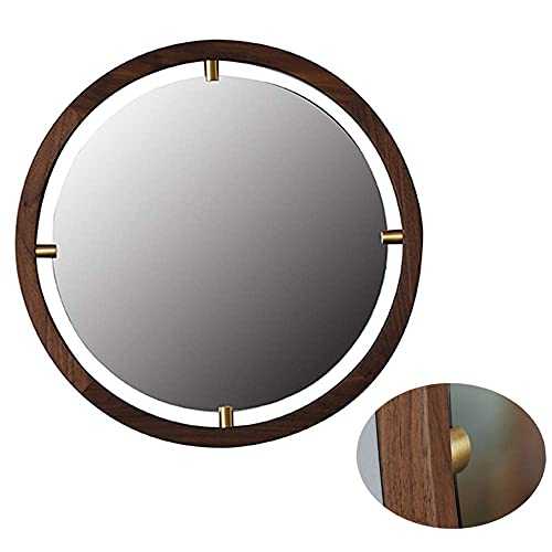 ZCYY Mirror Black walnut Japanese style solid wood frame makeup dressing table wall-mounted 50 * 50/60 * 60 * 3.5cm walnut round