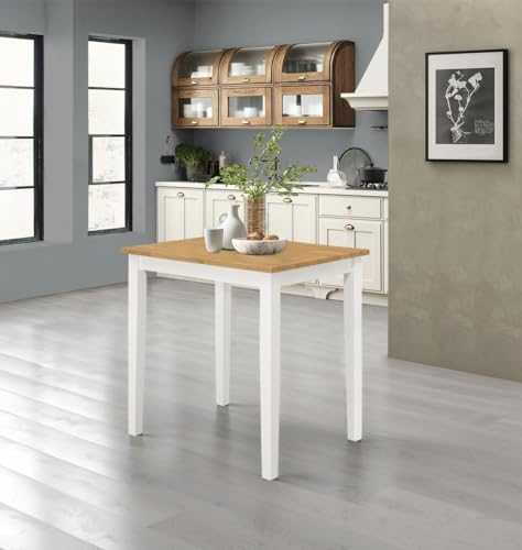Ledbury Small Wooden Kitchen Dining Table in White and Light Oak Finish | 100% Solid Wood Diner Table
