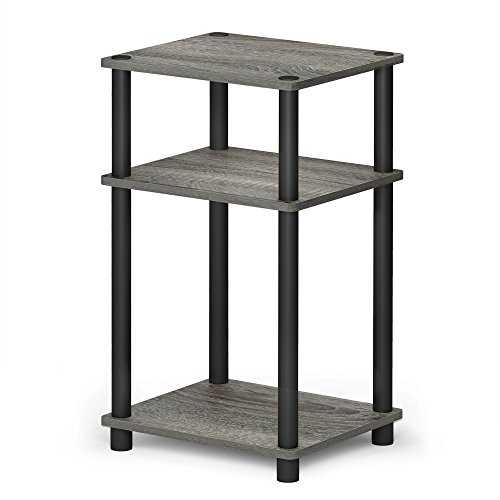Furinno Just 3-Tier Turn-N-Tube End Table, Side Table, French Oak Grey/Black