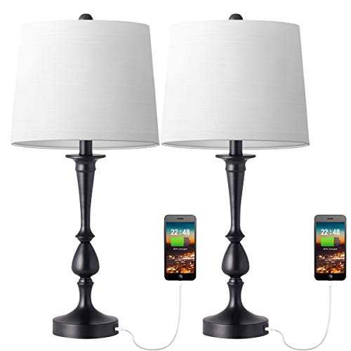 INSAEIGY Oneach USB Table Lamp Set of 2 Modern Bedside Desk Lamps for Bedroom Living Room Office Black Nightstand Lamp