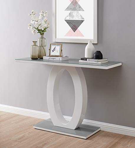 Furniturebox UK Giovani Modern Designer Halo High Gloss Glass Modern Console Table (Grey/White Console Table)