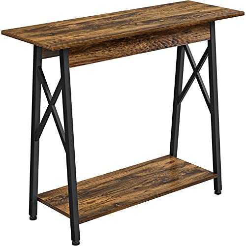 costoffs Console Table Hallway Side Desk, Wooden Entryway Table with 2 Tire Shelves for Living Room, Black, 101.5 x 30 x 81.3 cm