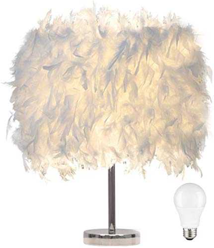 Feather lamp,White Table lamp,Children Beside Bed lamp,Bedroom House Dining Room Decoration Light for Girl,Cloud lamp Free Light buld Include (M)