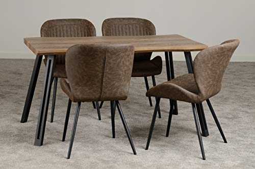 Seconique Quebec Wave Edge Dining Set with 4 Dining Chairs in Medium Oak Effect/Brown Pu